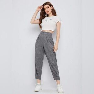 Gray High-Waisted Trousers